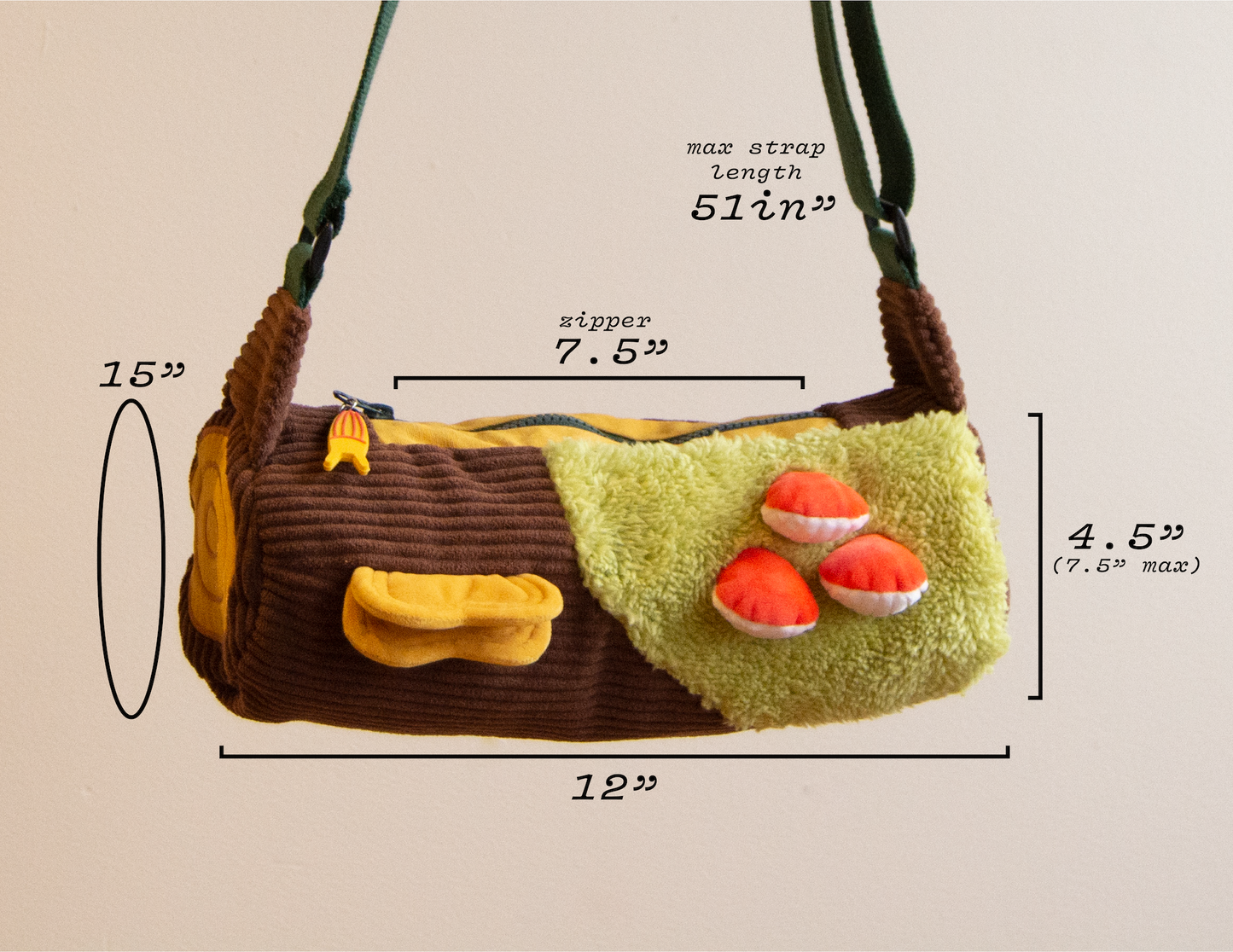 Corduroy Log Mushroom Bag