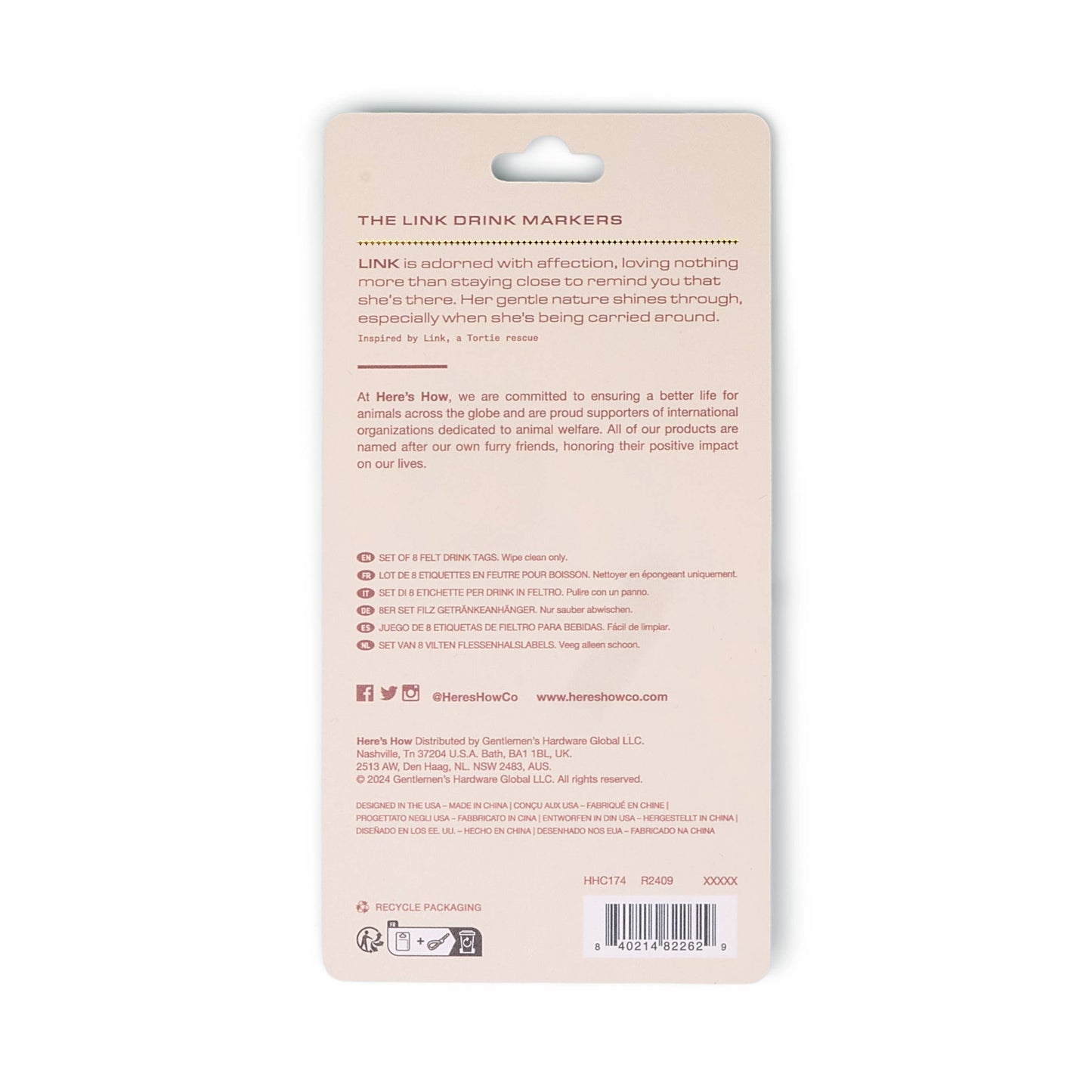 The Link Set Of 8 Felt Drink Tags - Neutral