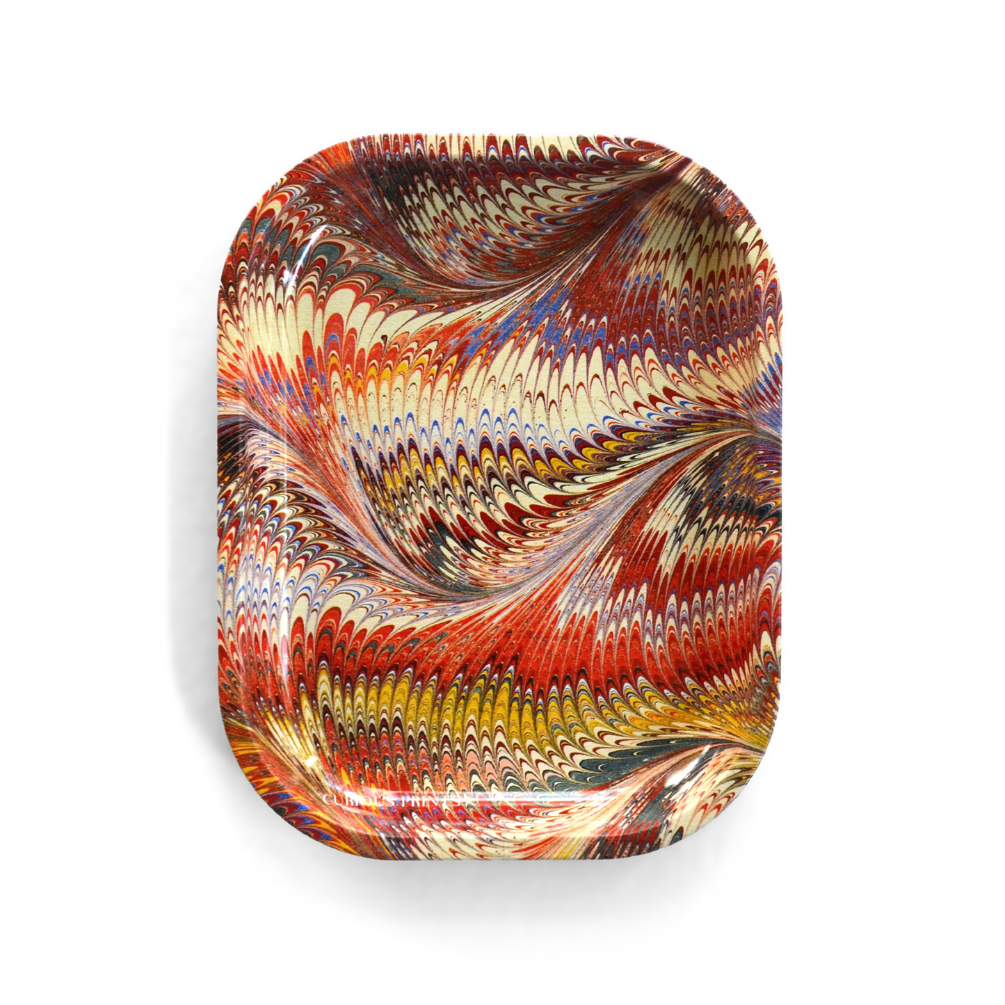 Trippy Marble Paper Pattern Red and Gold Metal Trinket Tray