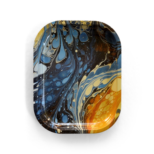 Trippy Blue and Orange Marbled Decorative Tray