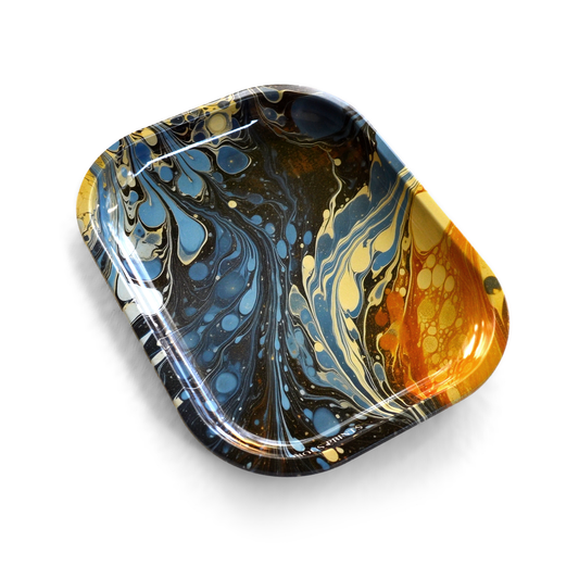 Trippy Blue and Orange Marbled Decorative Tray